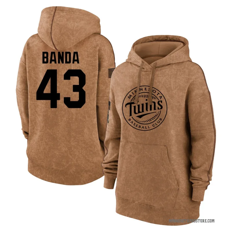 Anthony Banda Women's Brown Minnesota Twins 2023 Salute to Service Pullover Hoodie