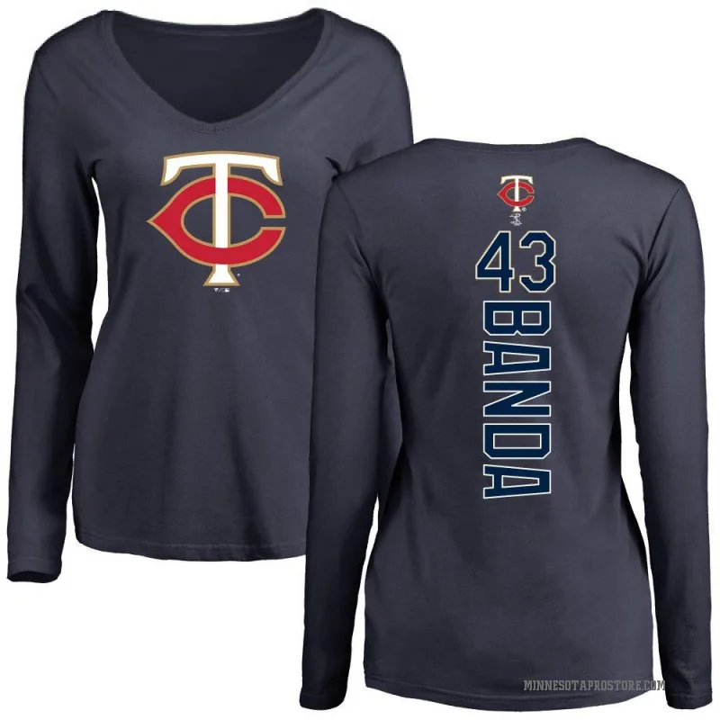 Anthony Banda Women's Navy Minnesota Twins Backer Slim Fit Long Sleeve T-Shirt -