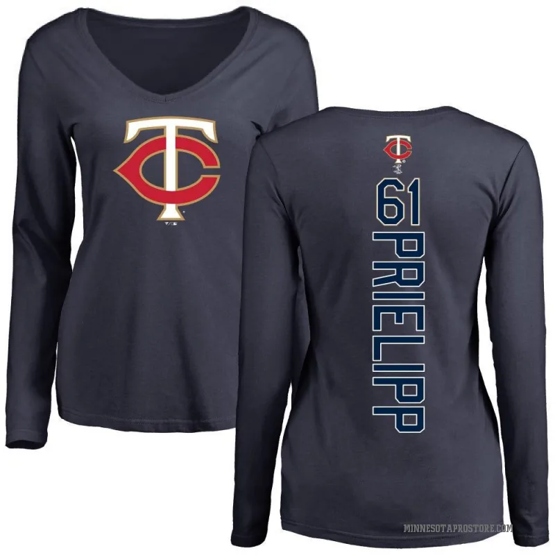 Connor Prielipp Women's Navy Minnesota Twins Backer Slim Fit Long Sleeve T-Shirt -