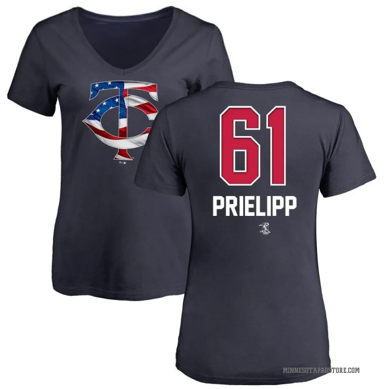 Connor Prielipp Women's Navy Minnesota Twins Name and Number Banner Wave V-Neck T-Shirt -