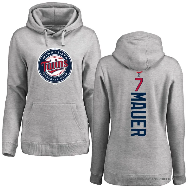 Joe Mauer Women's Minnesota Twins Ash Backer Pullover Hoodie