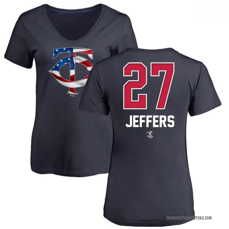 Ryan Jeffers Women's Navy Minnesota Twins Name and Number Banner Wave V-Neck T-Shirt -